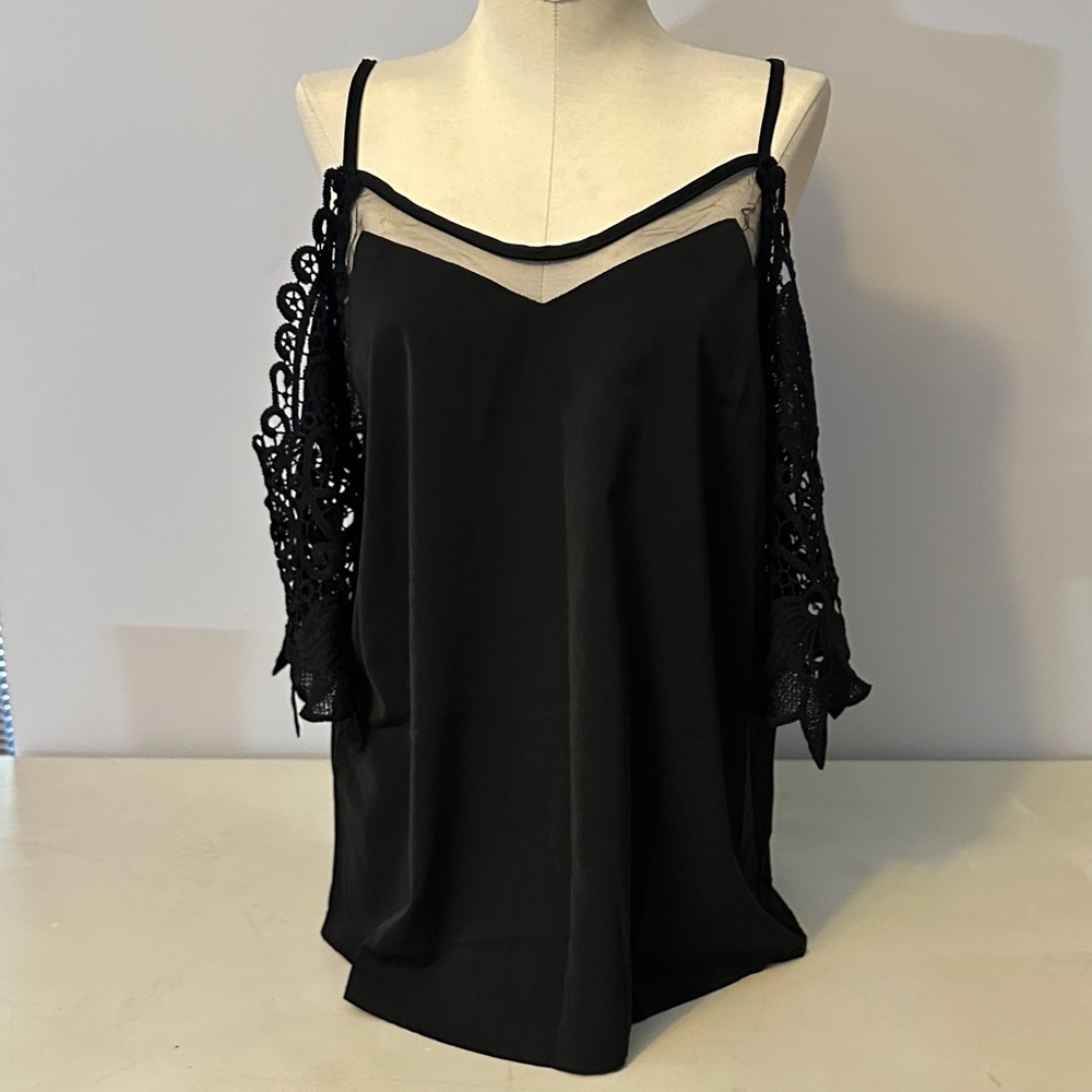 Elegant Black Lace Cold Shoulder Top